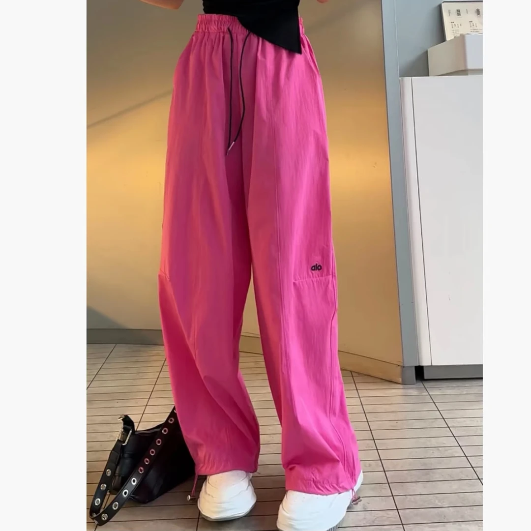 2025夏季新款高腰休闲裤女宽松垂感显瘦韩版刺绣弯刀裤百搭长裤潮