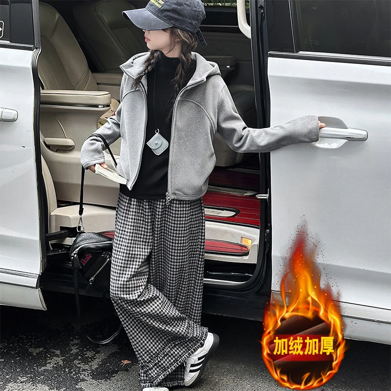 女童加绒套装秋冬季时尚休闲儿童外套休闲裤两件套12-15岁大童装