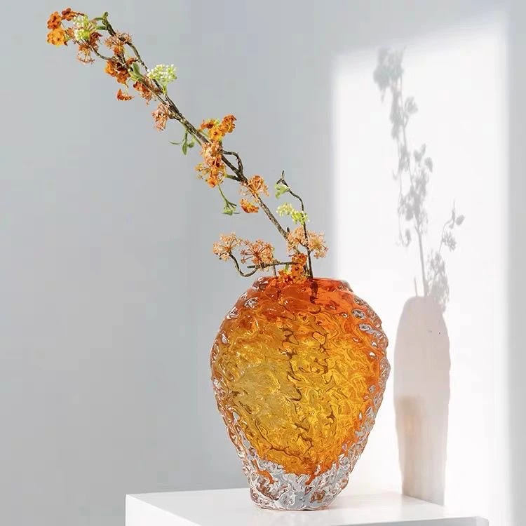 大号琥珀色琉璃轻奢水培花瓶摆件客厅玄关电视柜家居插花装饰品