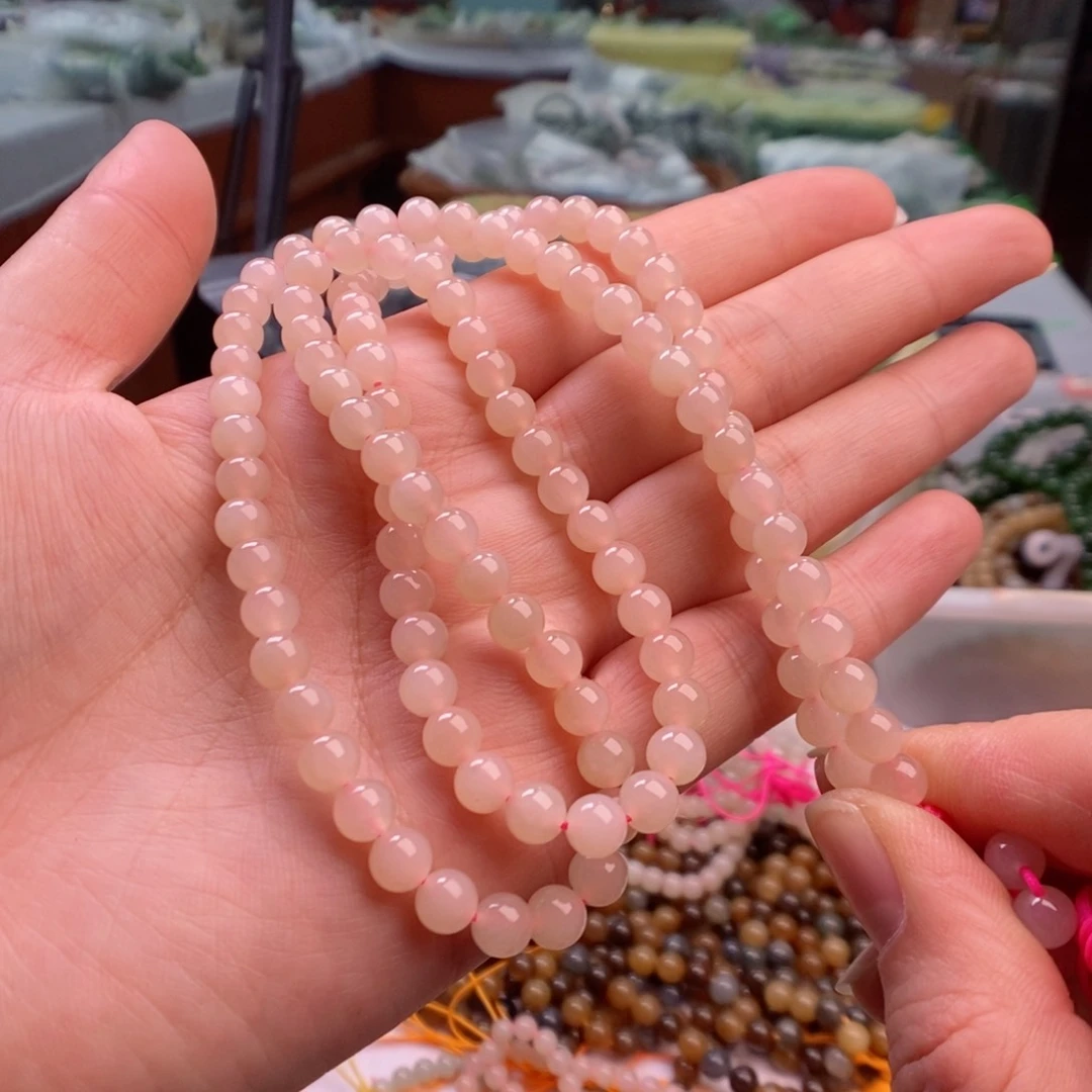 和田玉手链未镶嵌藕粉