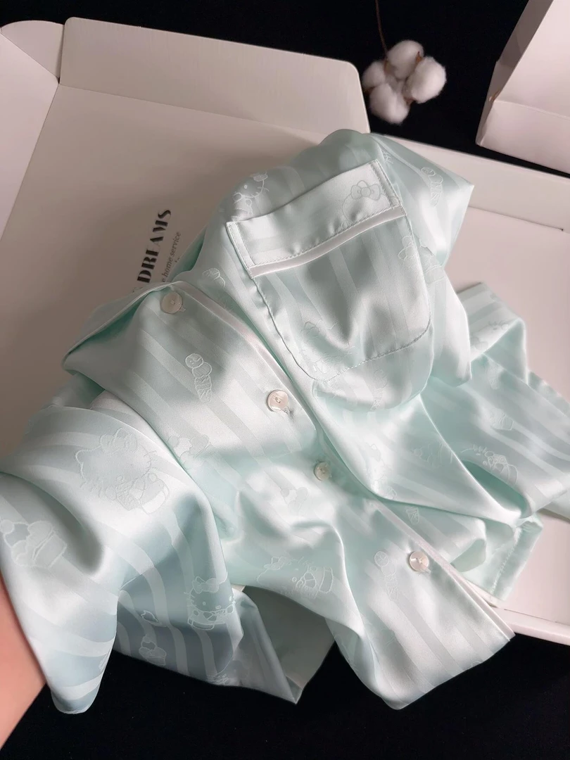 【条纹kitty猫】高级感甜妹可爱冰丝睡衣女开春2025新款长袖家居服