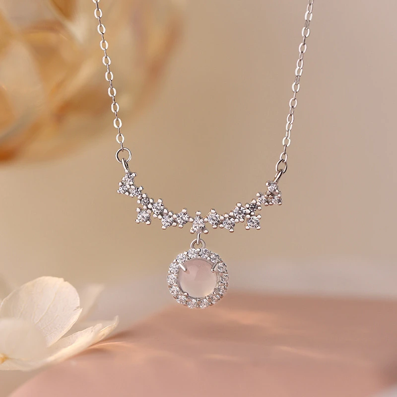锆石满钻微笑项链女圆形吊坠项链女时尚气质锁骨链女