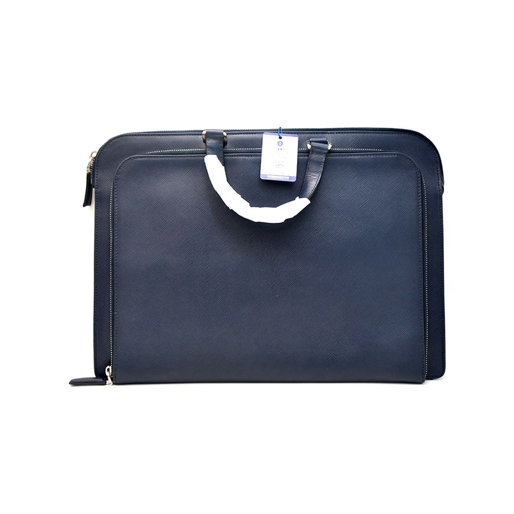 95新 Prada/普拉达 97新闲置 经典海军蓝十字纹公文包40＊28/90740