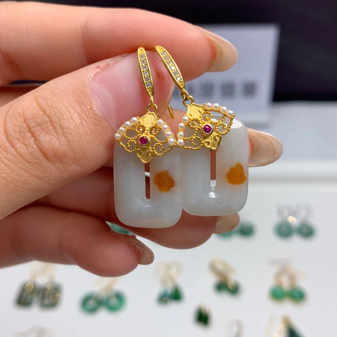 翡翠银S925镶嵌耳饰耳饰