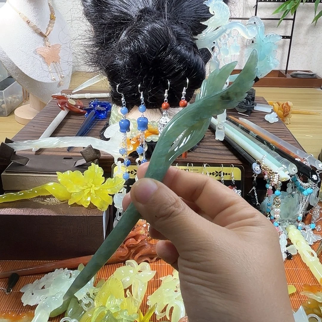 蛇纹石玉合金发饰