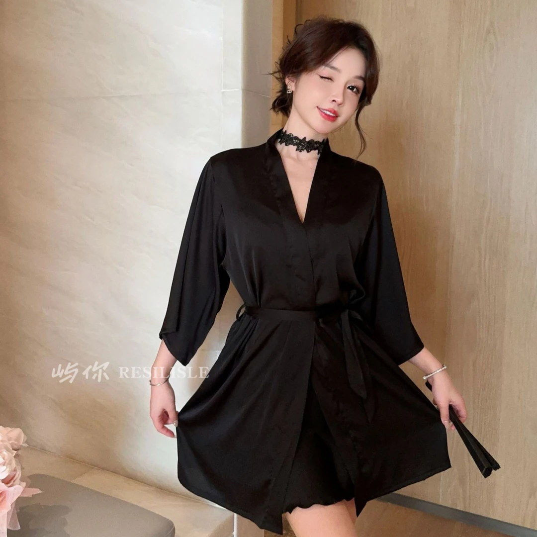 【百搭外袍】（80-130）春夏款女士宽松大码休闲缎面单件睡袍浴袍外袍