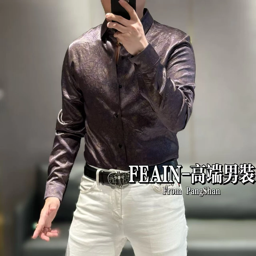 【100%醋酸】高端男士进口醋酸错金工艺立体修身裁剪长袖衬衫095
