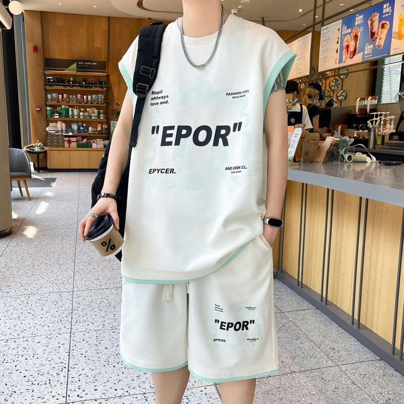 2025夏季新款男生运动休闲背心短裤套装青少年学生速干T恤两件套