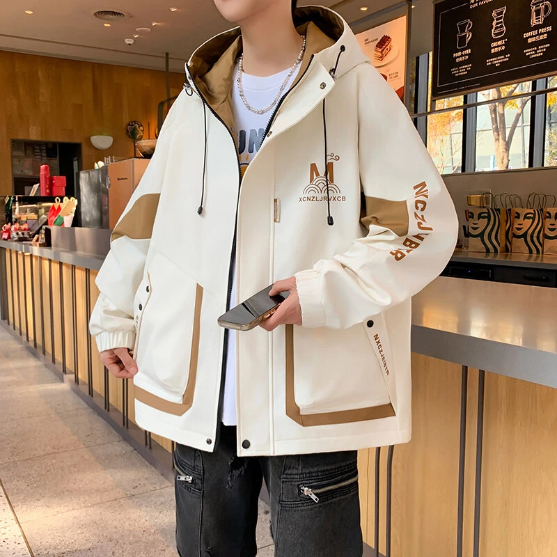 2025春季新款男士连帽夹克青少年港风潮流时尚百搭学生冲锋衣外套