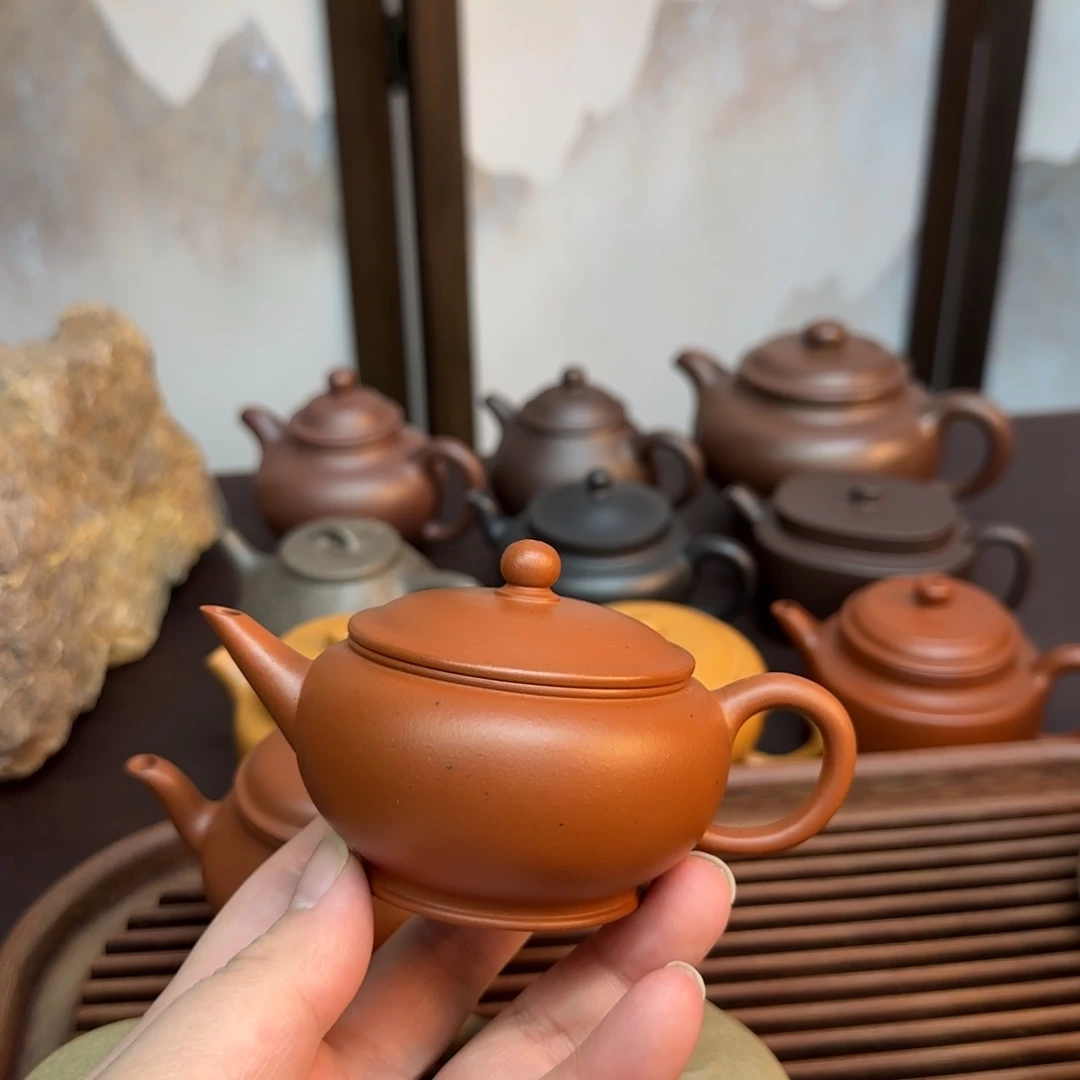 听***歌紫砂茶壶老朱泥宽口水平