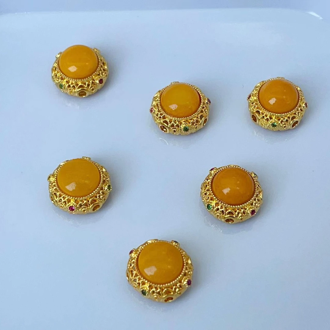 【萌宝饰品】B424天然蜜蜡圆形蛋面镶嵌彩宝DIY11*7.7mm多样性发一