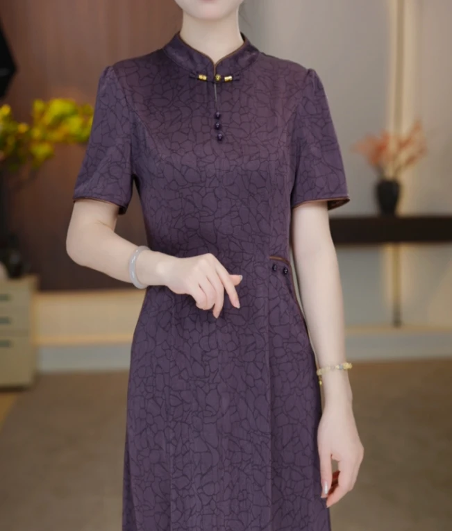 夏季新中式改良旗袍2025年新款妈妈装气质中长款显瘦连衣裙子