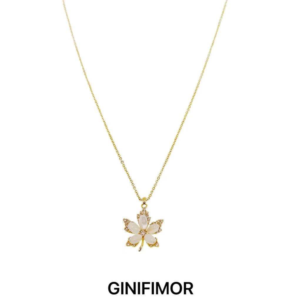 GINIFIMOR 铜合金项链 a660 甜美贝壳珠枫叶吊坠项链女百搭锁骨链