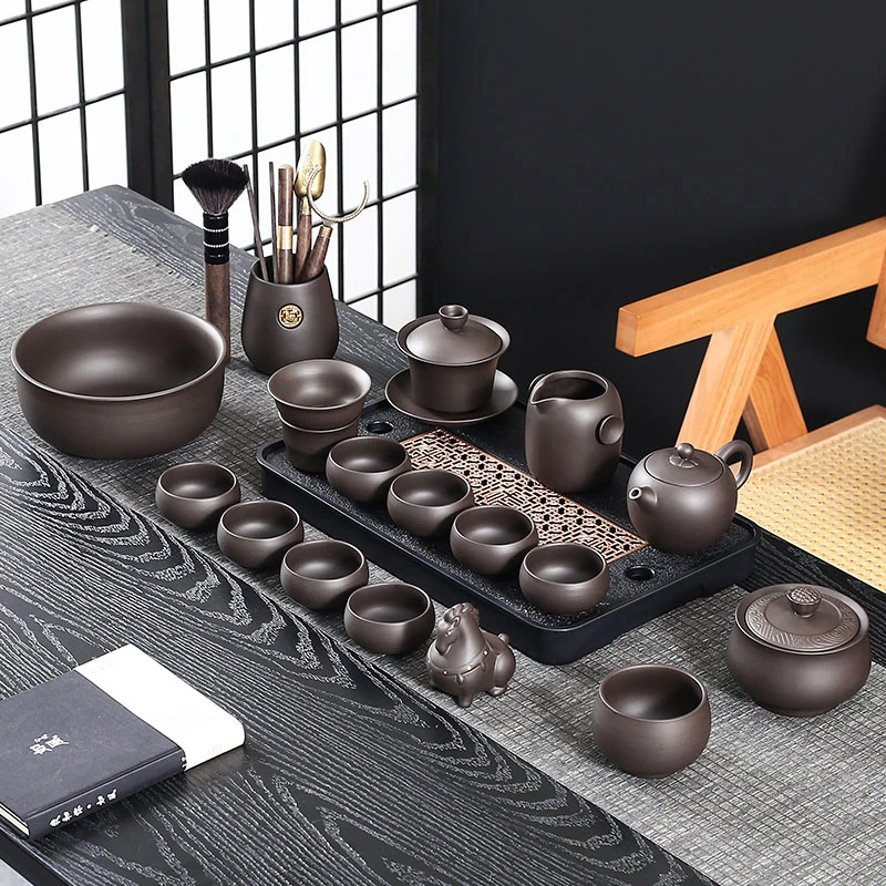 中式复古紫砂功夫茶具套装用于办公室会客泡茶轻奢高档茶托盘茶道