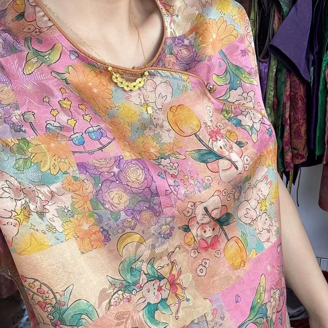 【卡通兔子宝宝毛衫】100桑蚕丝国风经典新中式女式