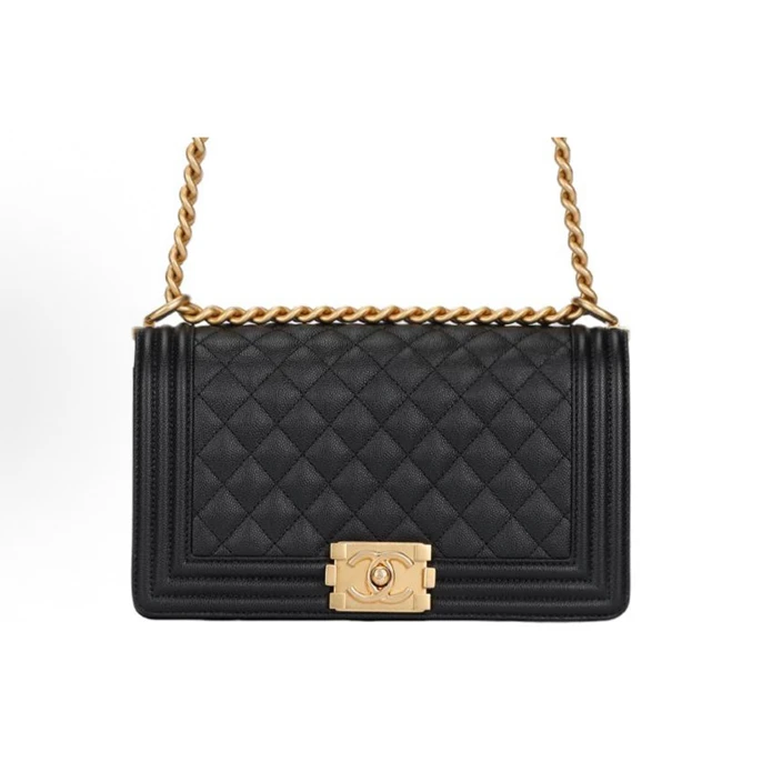 99新 Chanel/香奈儿  黑金荔枝 leboy 中号斜挎包