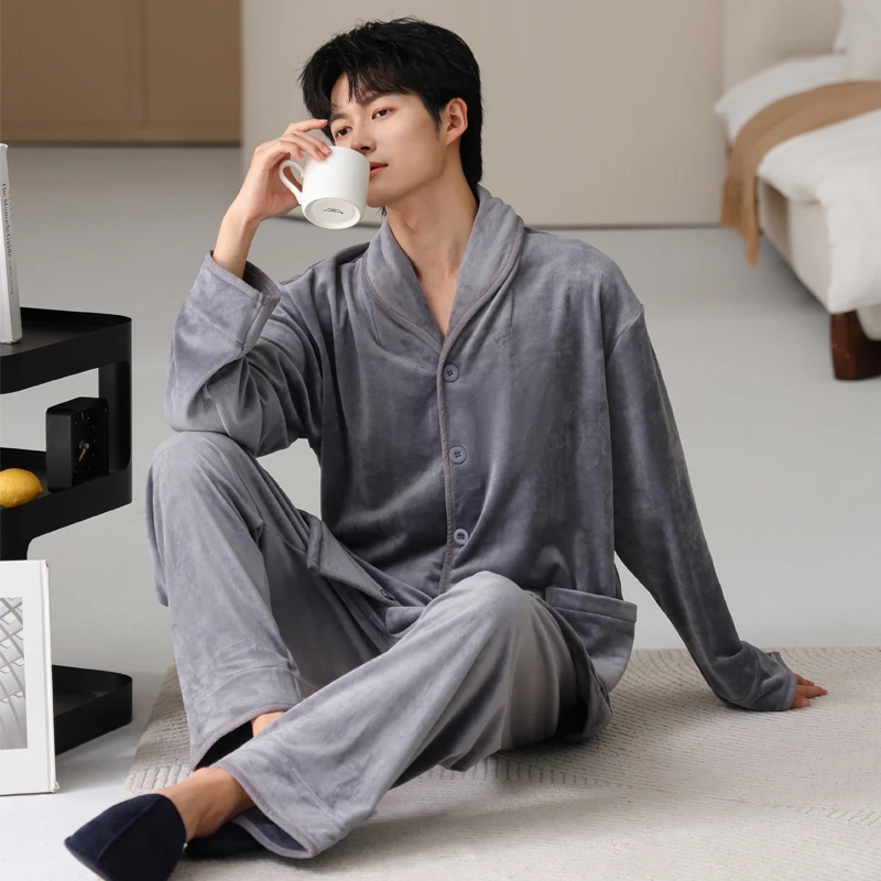 【海岛绒】秋冬款男士睡衣冬款法兰绒保暖加绒时尚休闲冬天男家居服