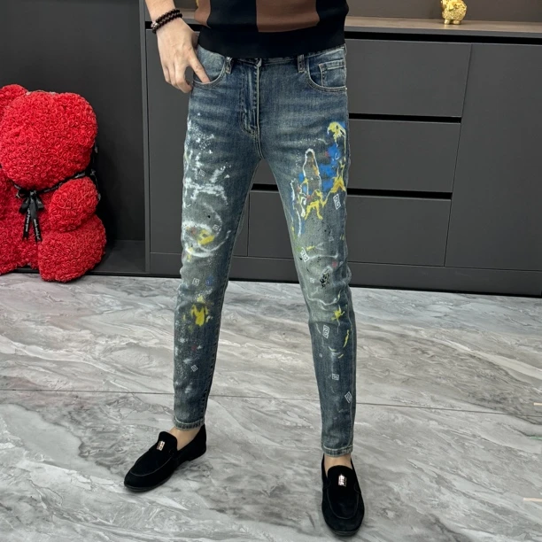 20051-春季印花修身小脚牛仔裤潮牌牛仔裤