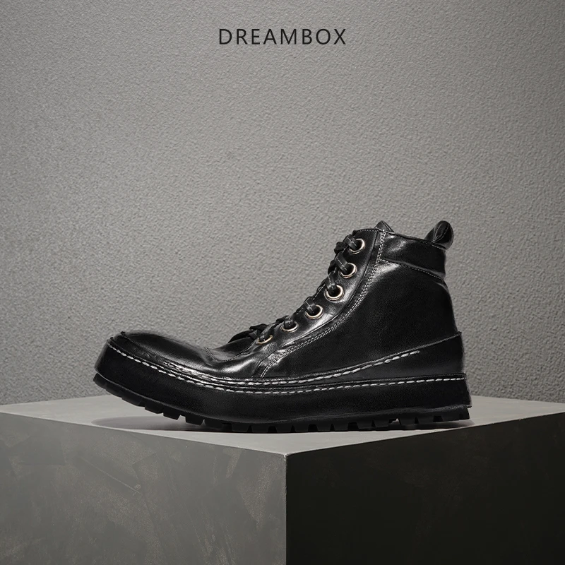 DREAMBOX钧博vibram新款潮流运动休闲鞋水洗马皮做旧男士高帮板鞋