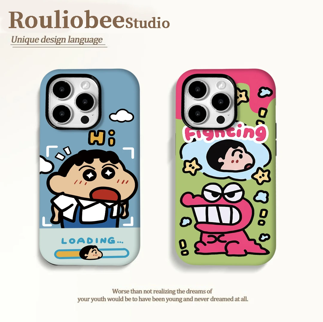 卡通粉鳄鱼小新适用iphone16菲林15手机壳华为vivo小米14oppo软13