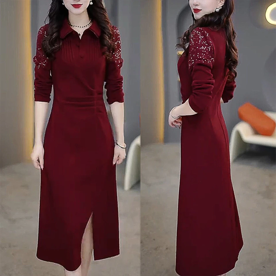 时尚设计感长袖连衣裙女2024秋冬新款气质显瘦加绒百搭打底连衣裙