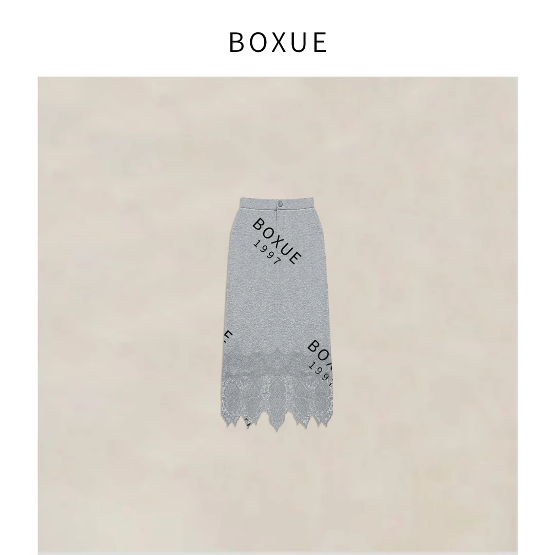 BOXUE “醋酸蕾丝裙” 2025春季设计感拼接休闲 裙子#240312Q01