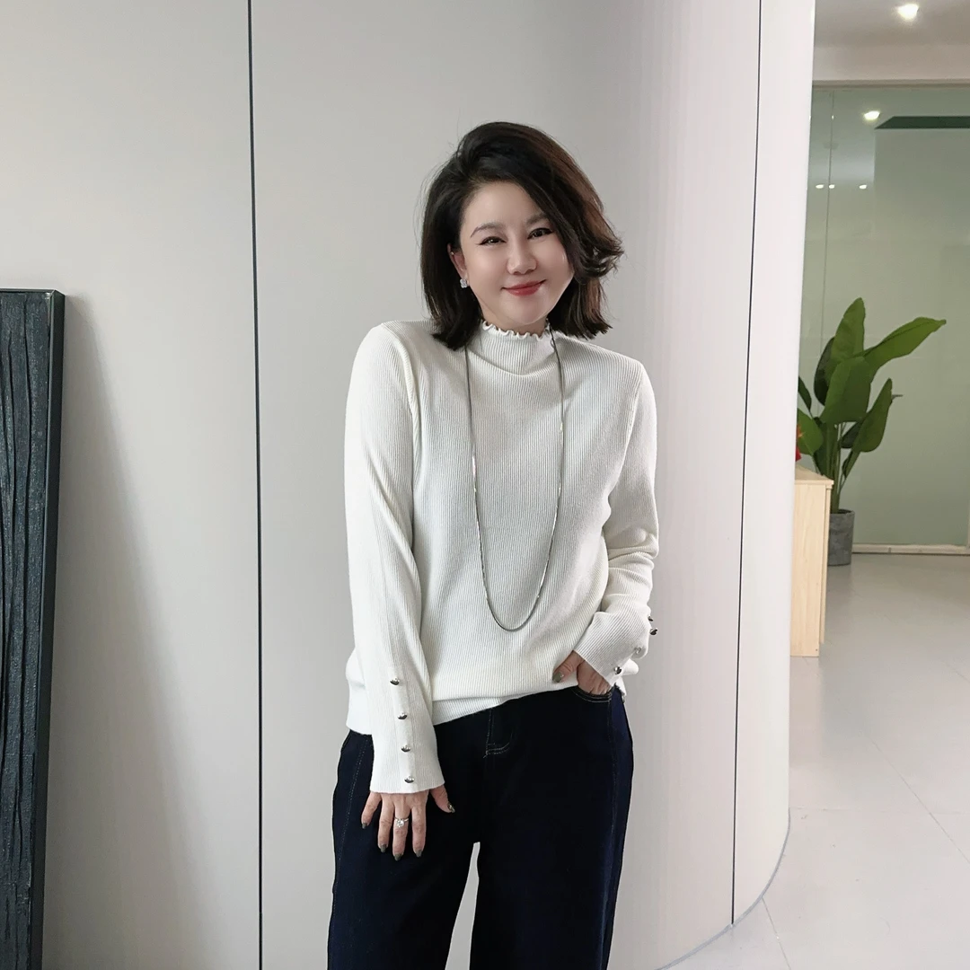 微胖女装【宝藏毛衣】木耳边毛衣打底套头上衣针织衫4251