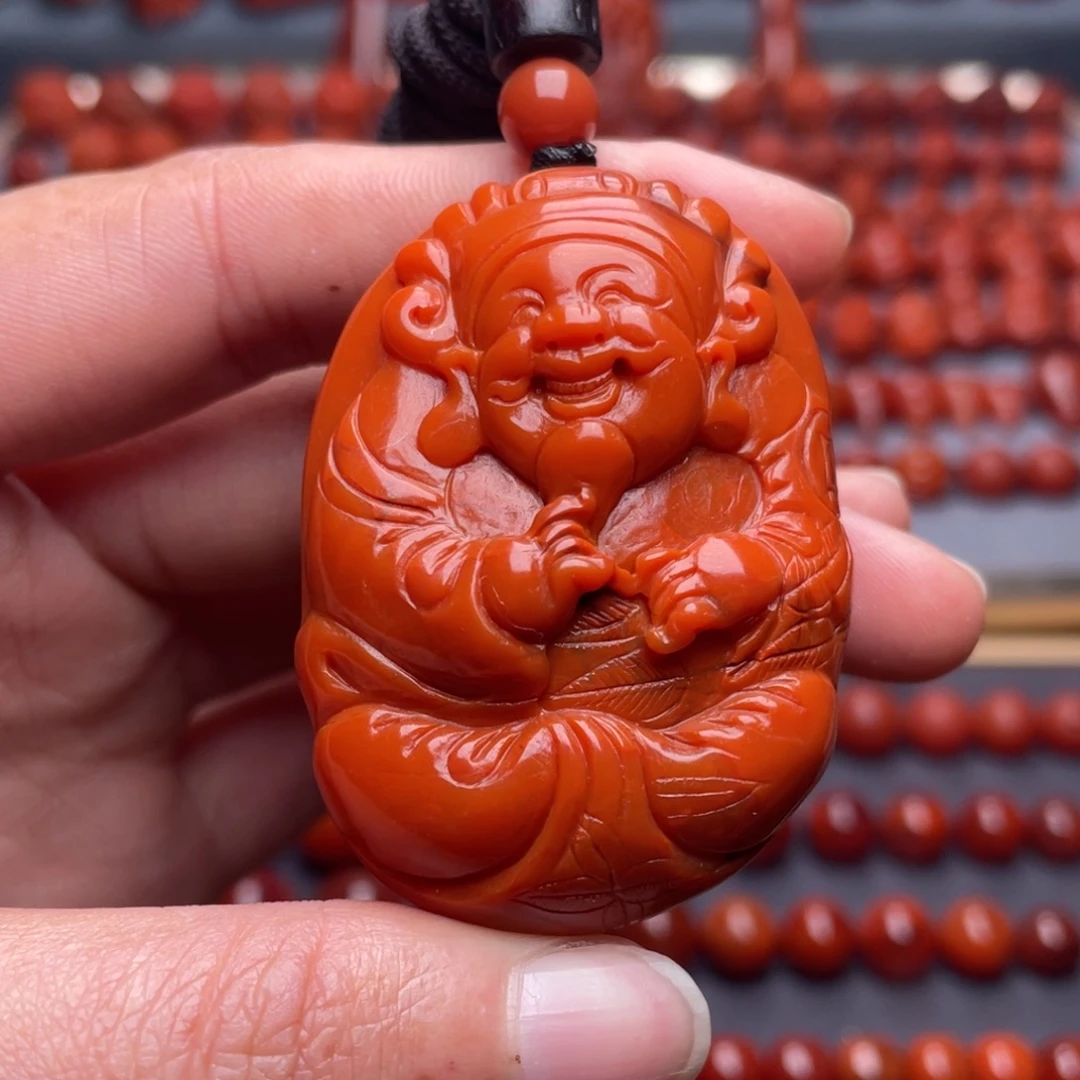南红玛瑙未镶嵌其他W50*36*16瓦西柿子红财神吊坠