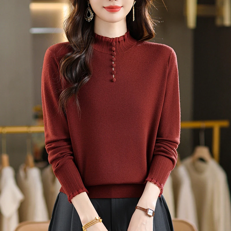 半高领红色毛衣女秋冬2025新款洋气妈妈内搭针织打底衫气质上衣厚