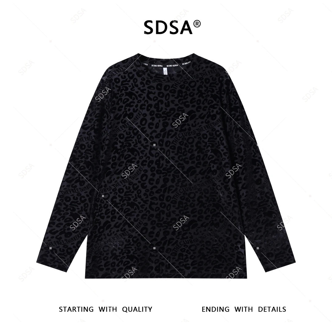 SDSA夏季新款男士痞帅美式植绒泡泡字母设计圆领长袖T恤宽松百搭