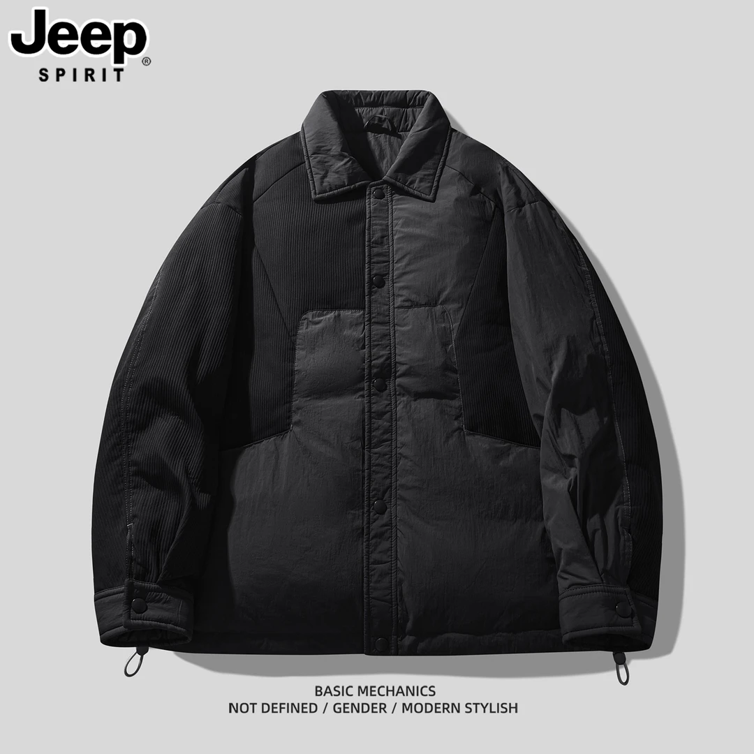 JEEPSPIRIT吉普冬季新款男士轻薄衬衫羽绒服复古撞色肌理拼接外套