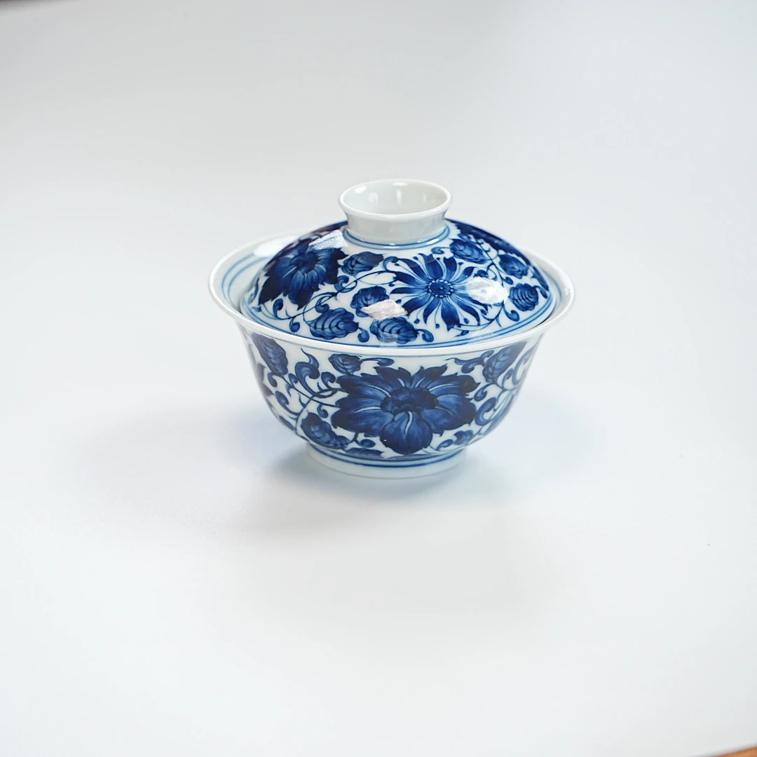 雨后 湛蓝系列 四季花卉 缠枝莲盖碗（首）yh0657