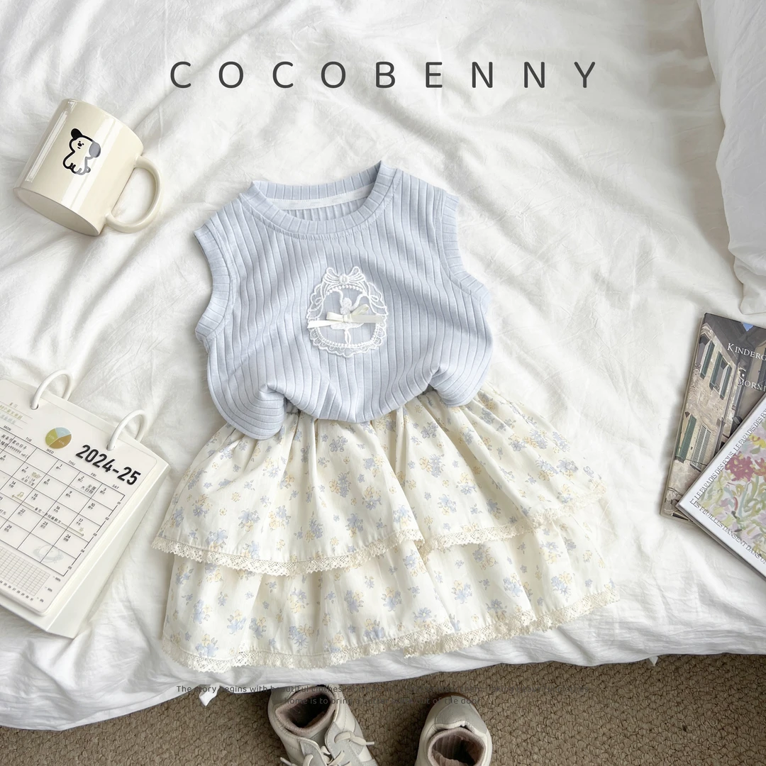 COCOBENNY女童夏季碎花裙俩件套童装儿童宝宝无袖t恤套装251463