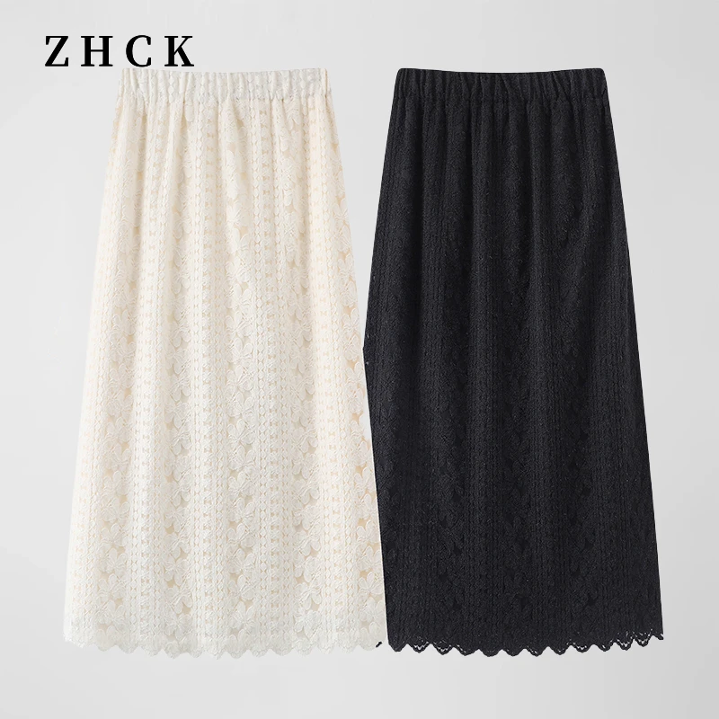 ZHCK气质韩系纯色松紧腰半裙2025新款百搭加绒重工显瘦半身裙女