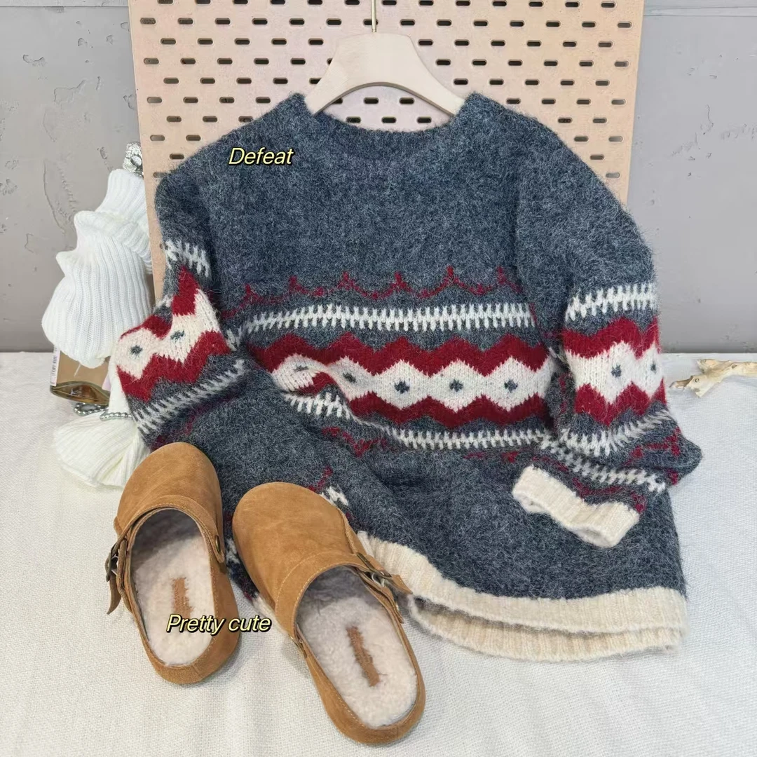 DEZI宝藏衣橱格纹拼色时尚百搭慵懒风女毛衣LS9244088