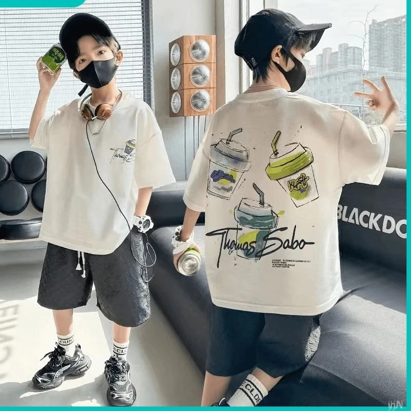 【清版不补】纯棉男童t恤短袖夏季儿童中洋气男孩上衣半袖夏装潮ins