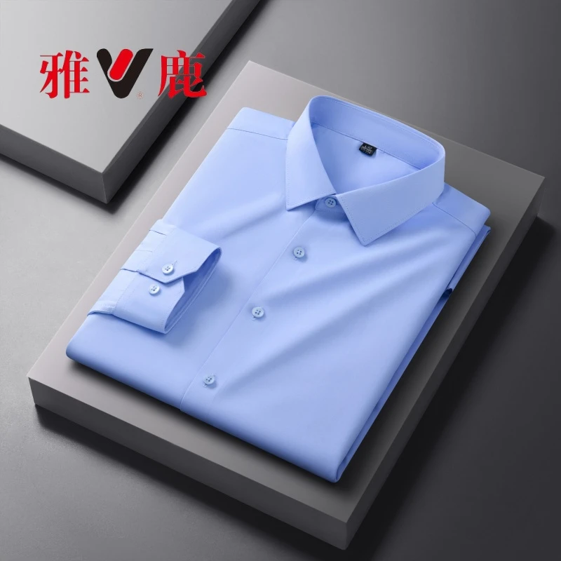 V/雅鹿竹纤维衬衫男长袖商务职业修身纯色轻奢春秋季爆款高档衬衣