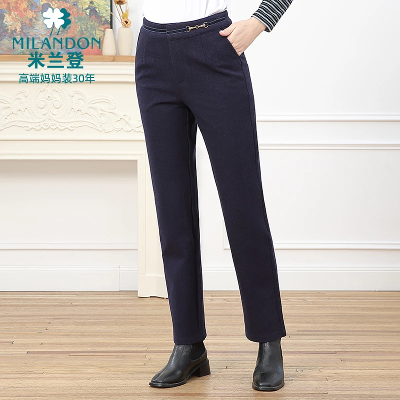 MILANDON/米兰登冬季高腰显瘦女直筒长裤弹力气质休闲裤1N410028