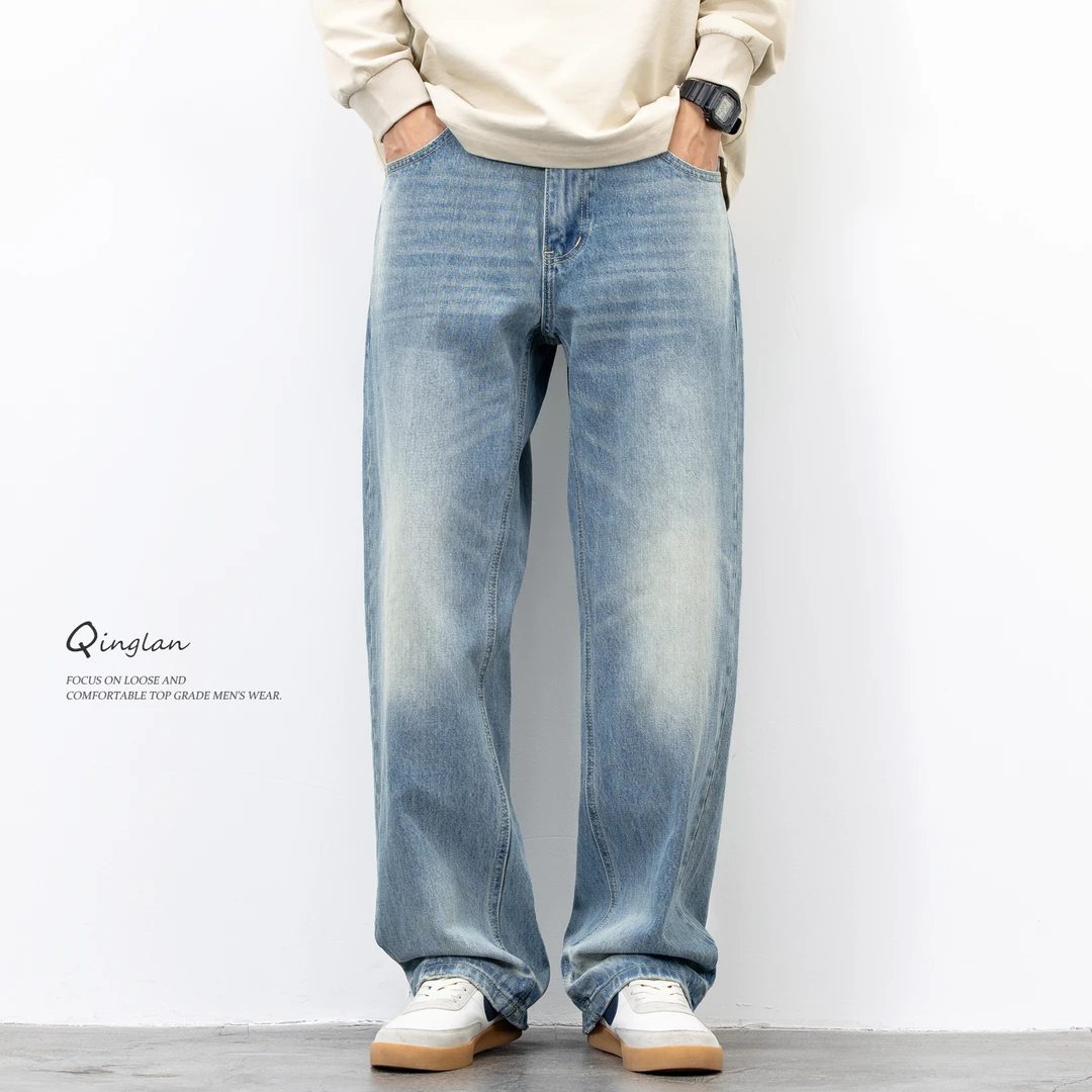 水洗阔腿牛仔裤男直筒宽松潮流休闲简约大码高端裤子2025新款秋季