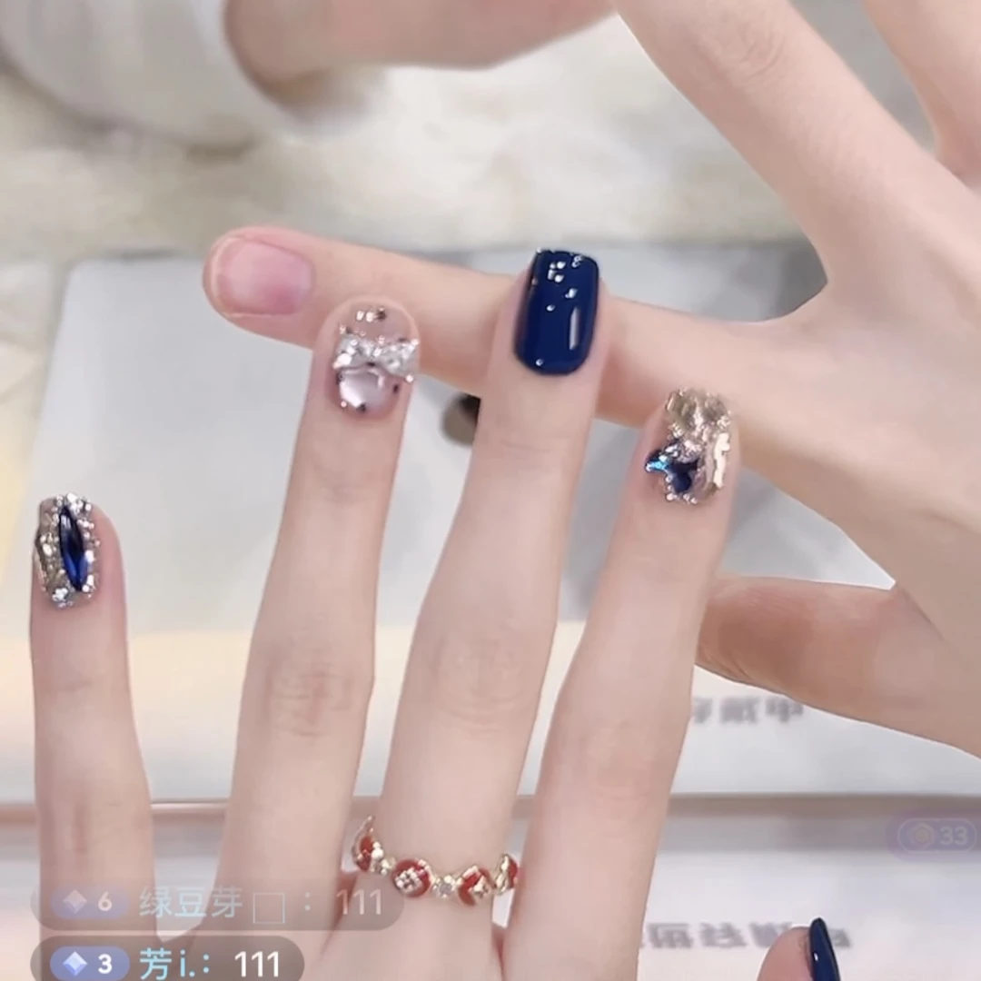 【苍蓝】  野世穿戴甲 醒狮拼钻  重工新年猫眼 十片装