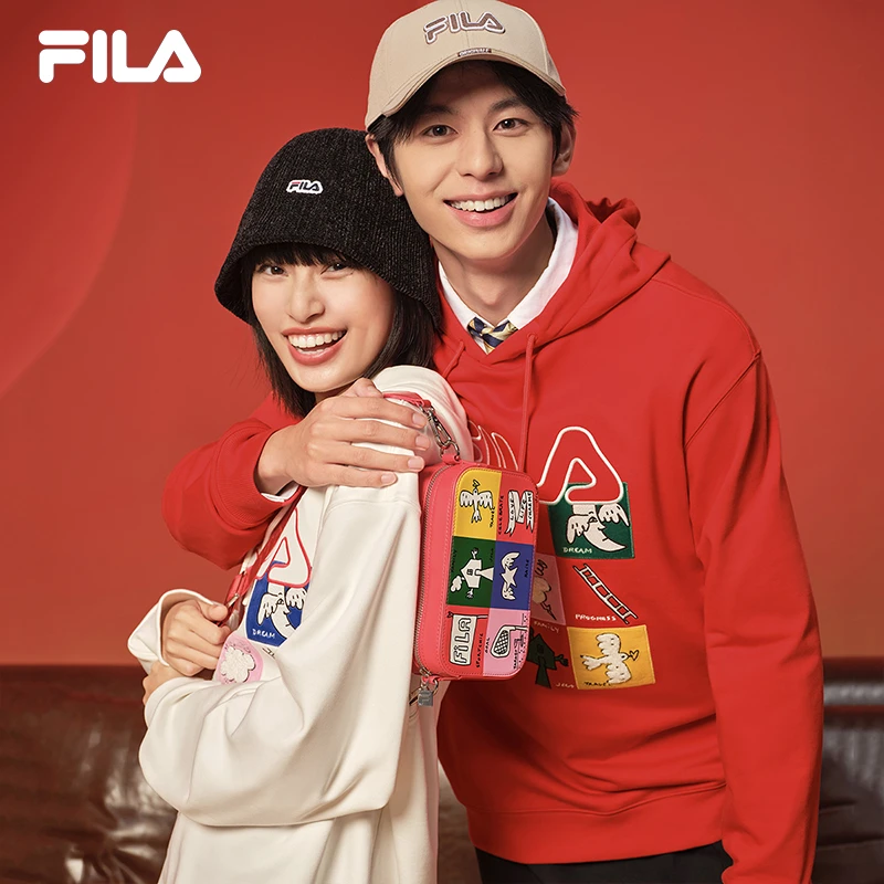 叕运蛇斐乐情侣连帽新年红色氧气卫衣男女F11U519204F