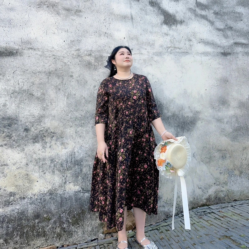 别格秀【夜莺玫瑰】大码夏季新款桑蚕丝连衣裙洋气通勤显瘦减龄长裙