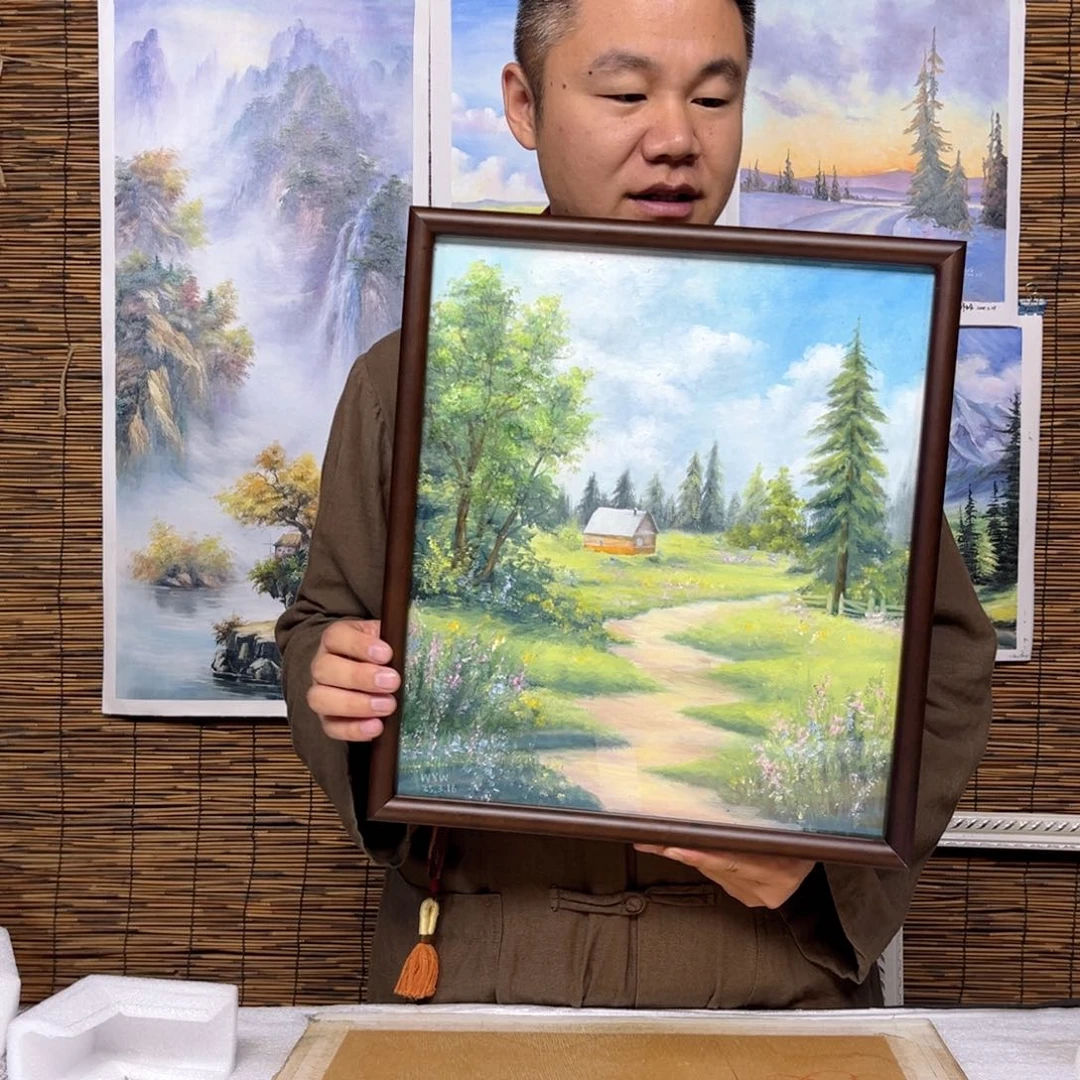 油画行路人小院绘画作品竞拍