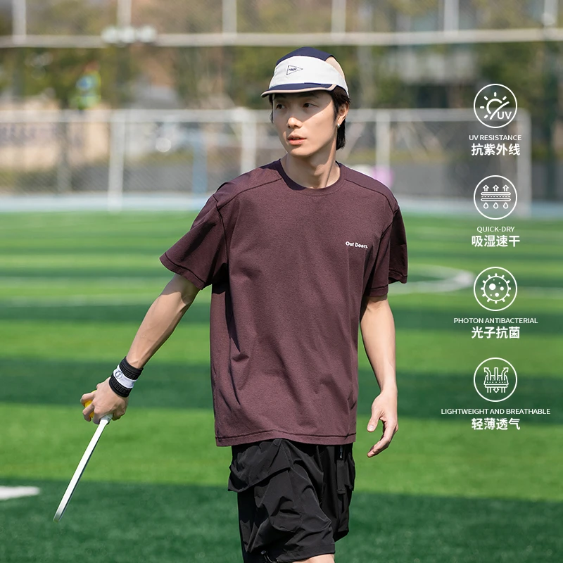 夏季男T恤通勤日系薄款抑菌运动凉感短袖拼接宽松