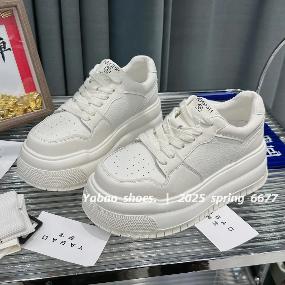 XAY6677春款单鞋厚底休闲小白鞋圆头小个子增高