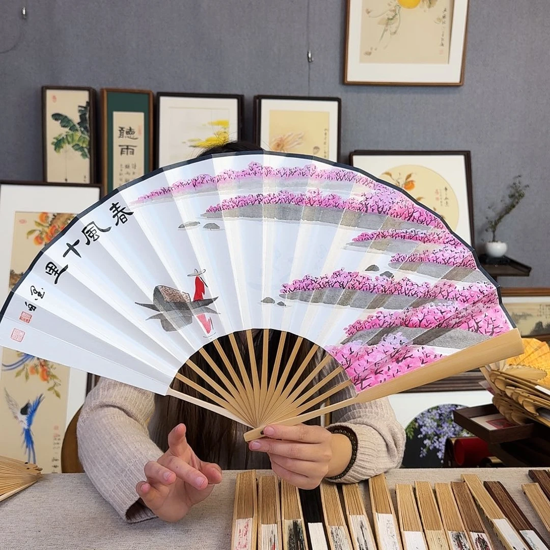 国画10寸水磨玉竹-纯手绘-文玩扇骨（默认粘好）