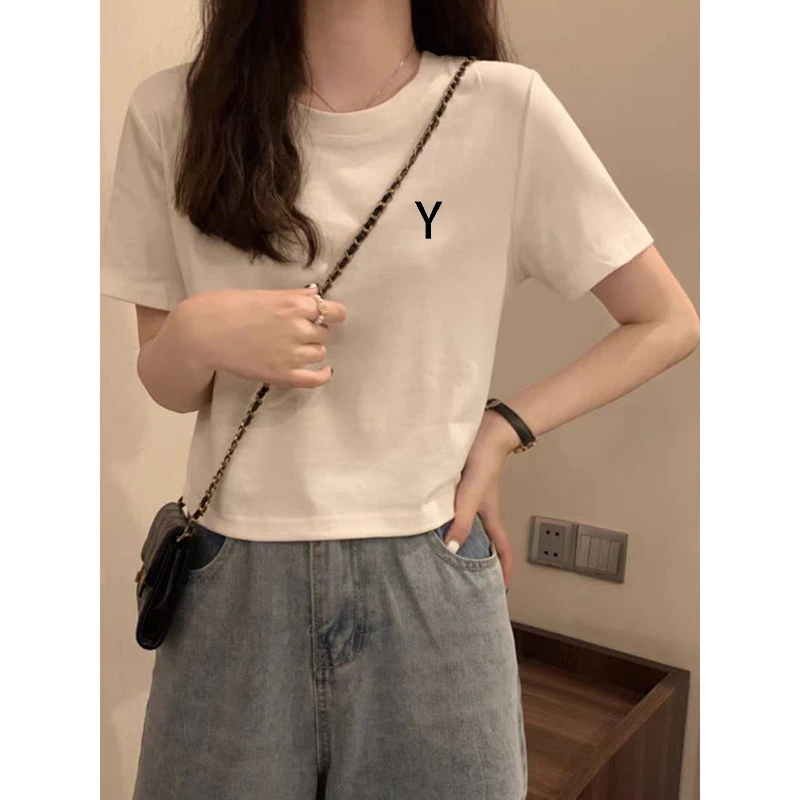 2025夏季新款欧货白色棉质短袖t恤女宽松小众高腰短款百搭小衫ins