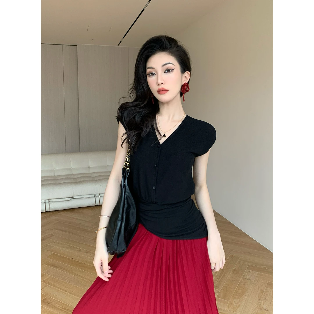 JIJINQI时尚气质显瘦百搭夏季设计感短袖披肩两件套 JD03SZPT1078