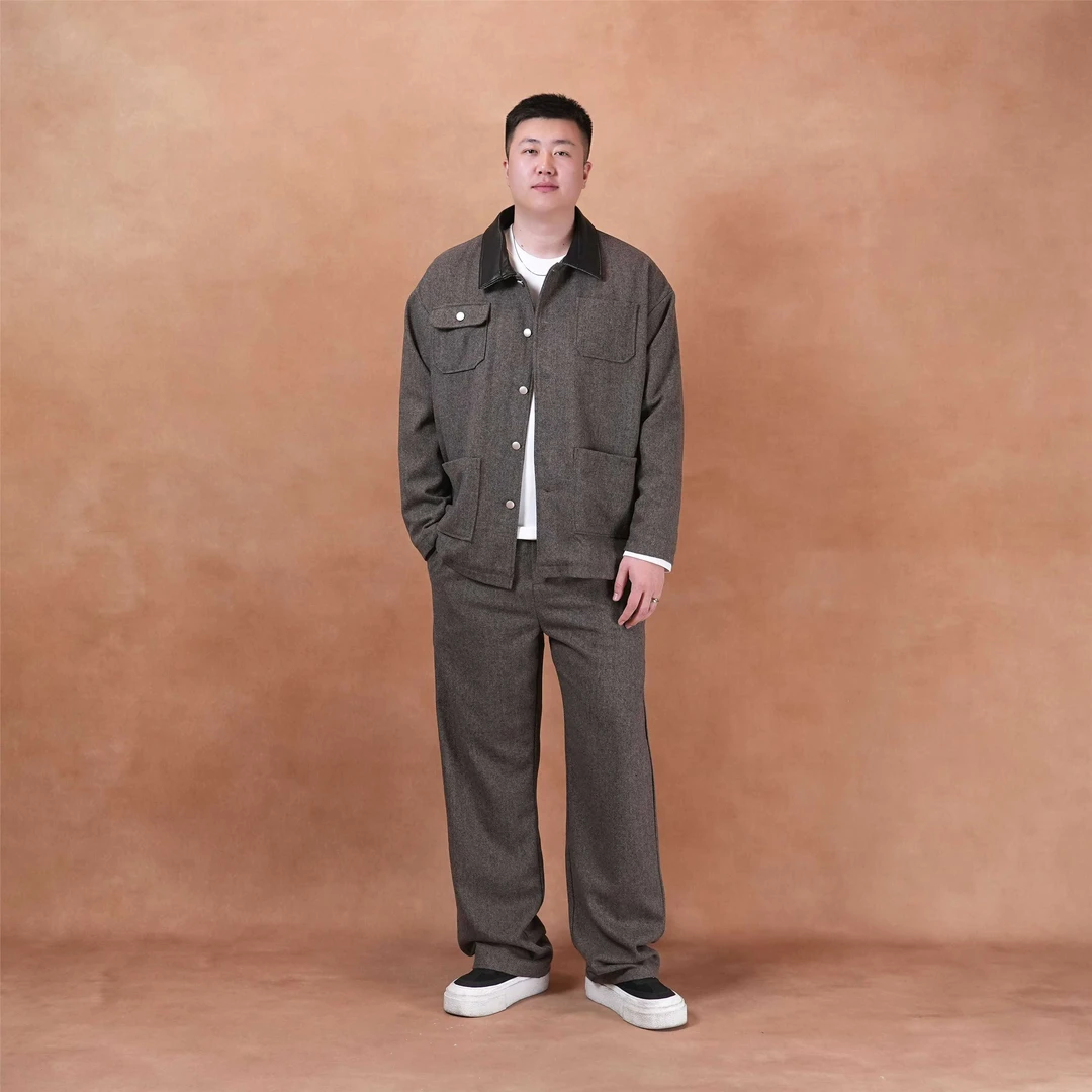 换季大促马丁叔叔 秋冬时尚百搭皮领夹克套装049