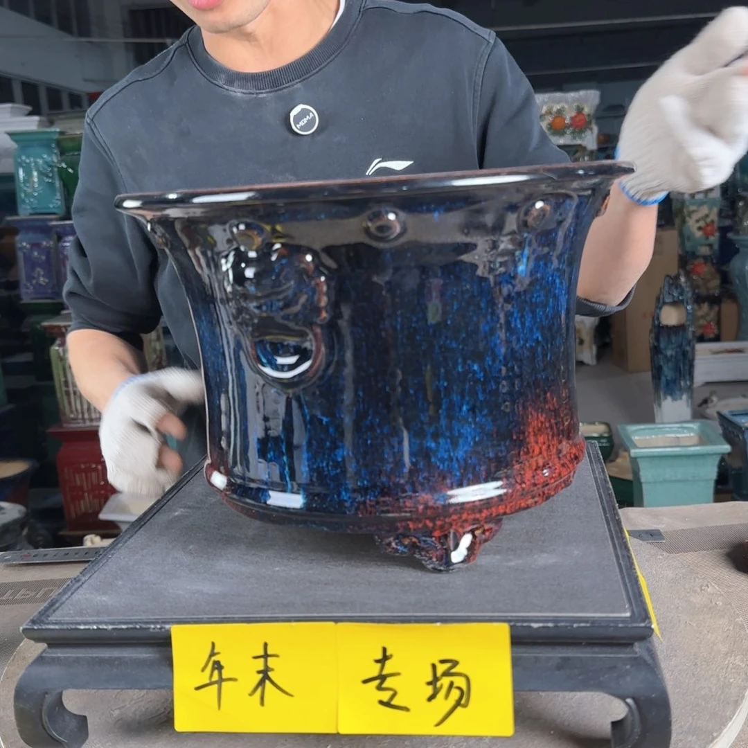 一风堂石湾花盆。高温裂瑕疵